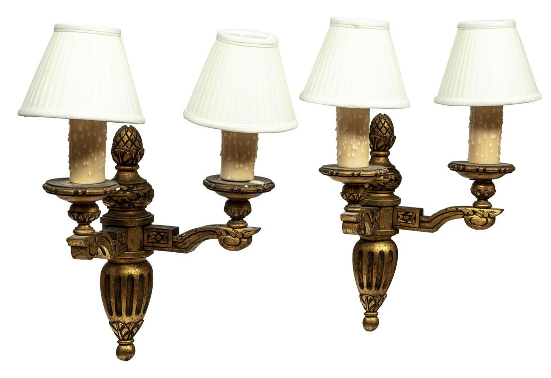Pair of Continental Giltwood Two-Light Sconces (1 of 2)