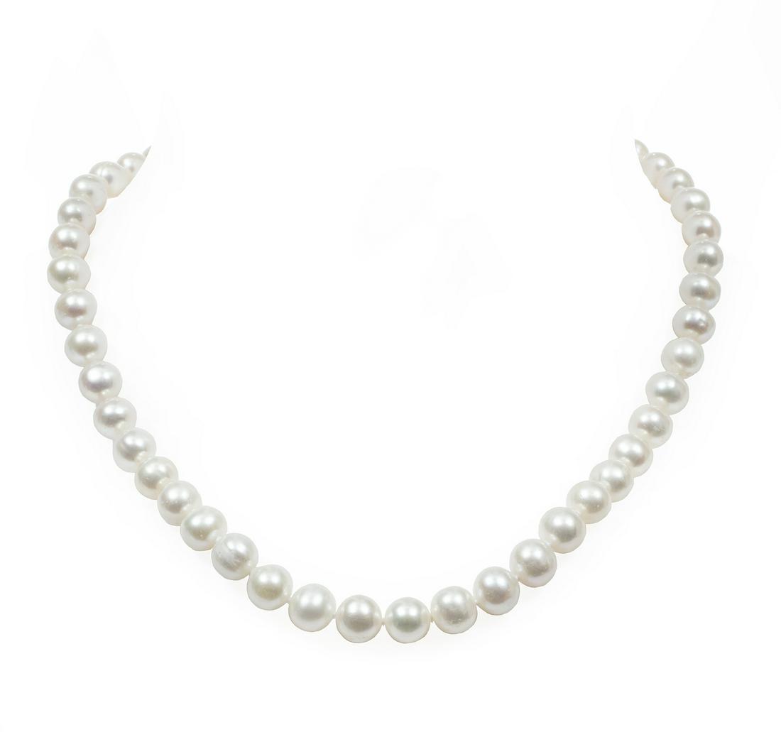 Freshwater Cultured Pearl Necklace: Freshwater Cultured Pearl Necklace, 47 white baroque pearls, approx. 9.50 mm to 9.50 mm, finished with plunger bead clasp, l. 17 1/2 in.; AIG card. **Please note: Payment for all jewelry and coin purc