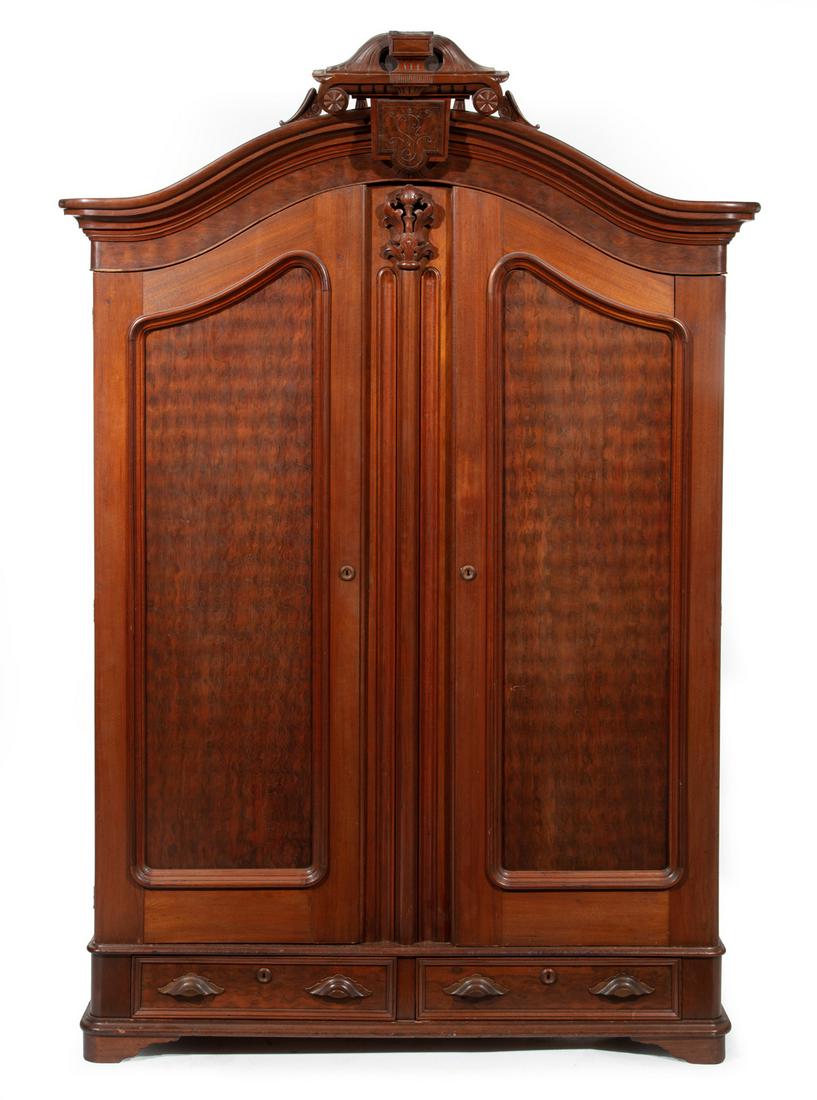 American Renaissance Carved, Burl Walnut Armoire (1 of 4)