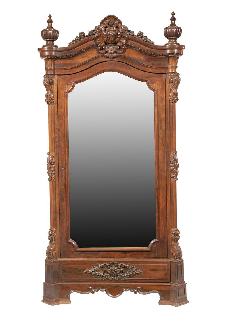 Carved Rosewood Armoire, labeled Meeks (1 of 8)