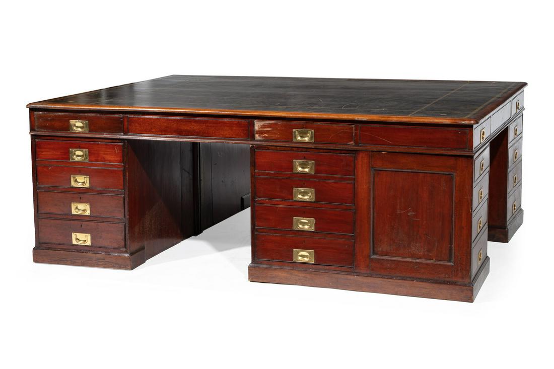 Regency-Style Mahogany Three-Person Partner's Desk (1 of 3)