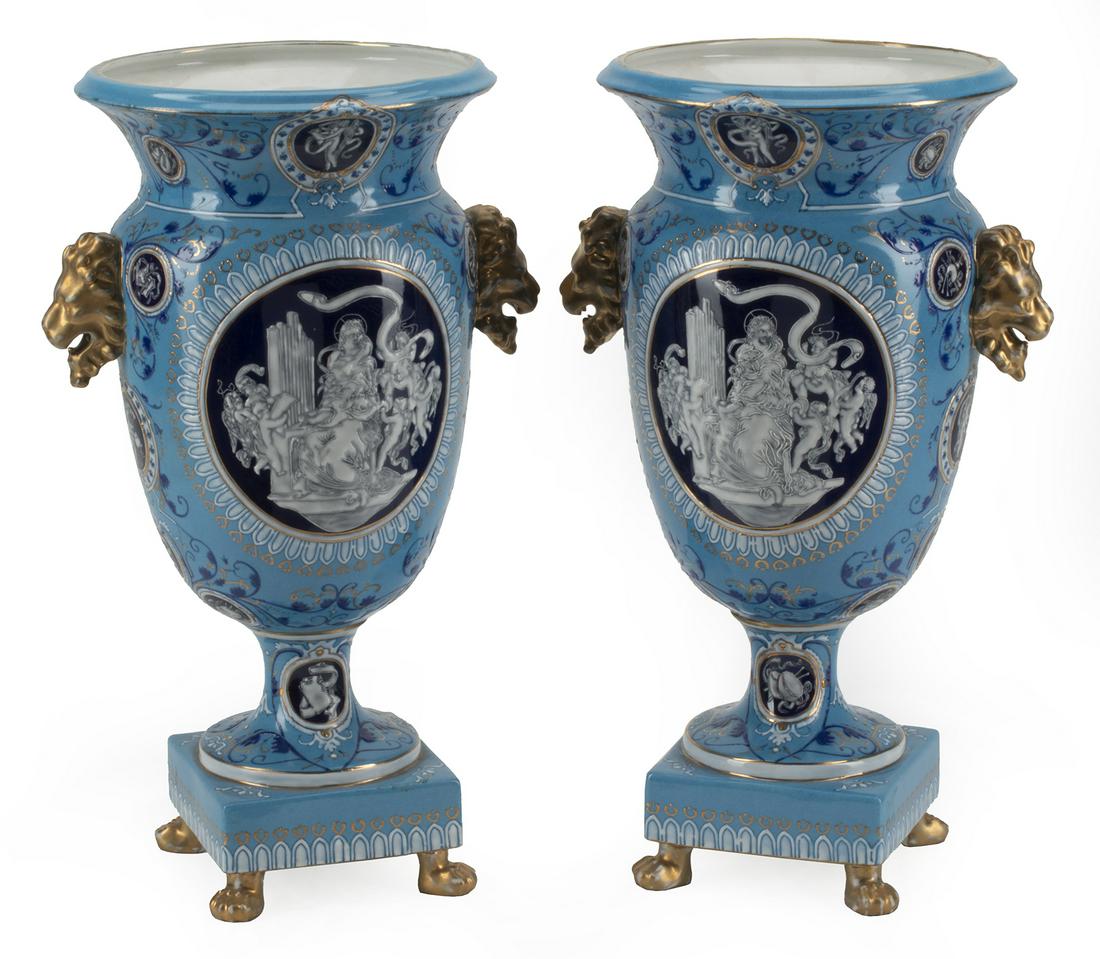 Pair Minton-Style Blue Porcelain Vases (1 of 5)
