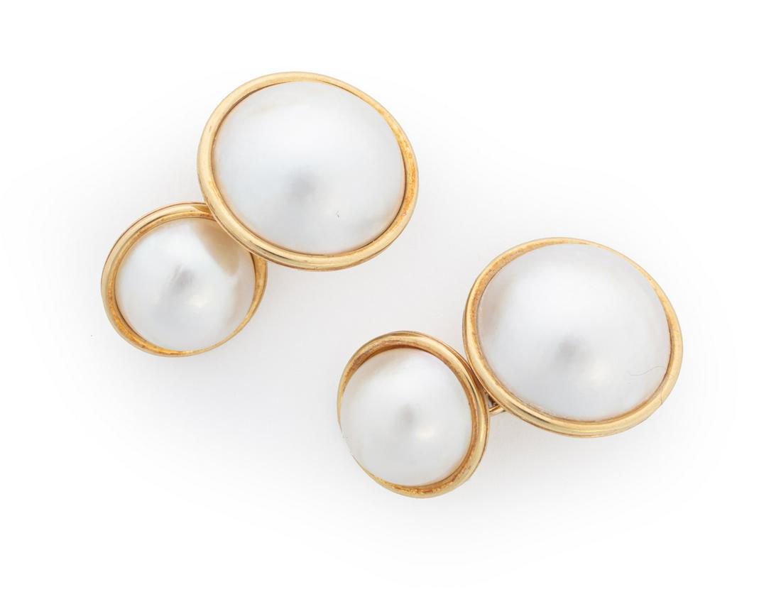 Pair of 18 kt. Yellow Gold Mabe Pearl Cufflinks: Pair of 18 kt. Yellow Gold Mabe Pearl Cufflinks, marked **Please note: Payment for all jewelry and coin purchases must be made by cash, check or wire transfer.**