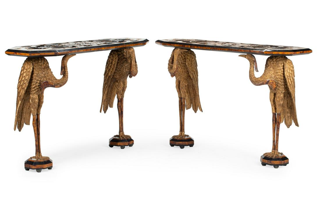 Pair Albert Cheuret-Style Gilt, Specimen Marble Consoles (1 of 5)