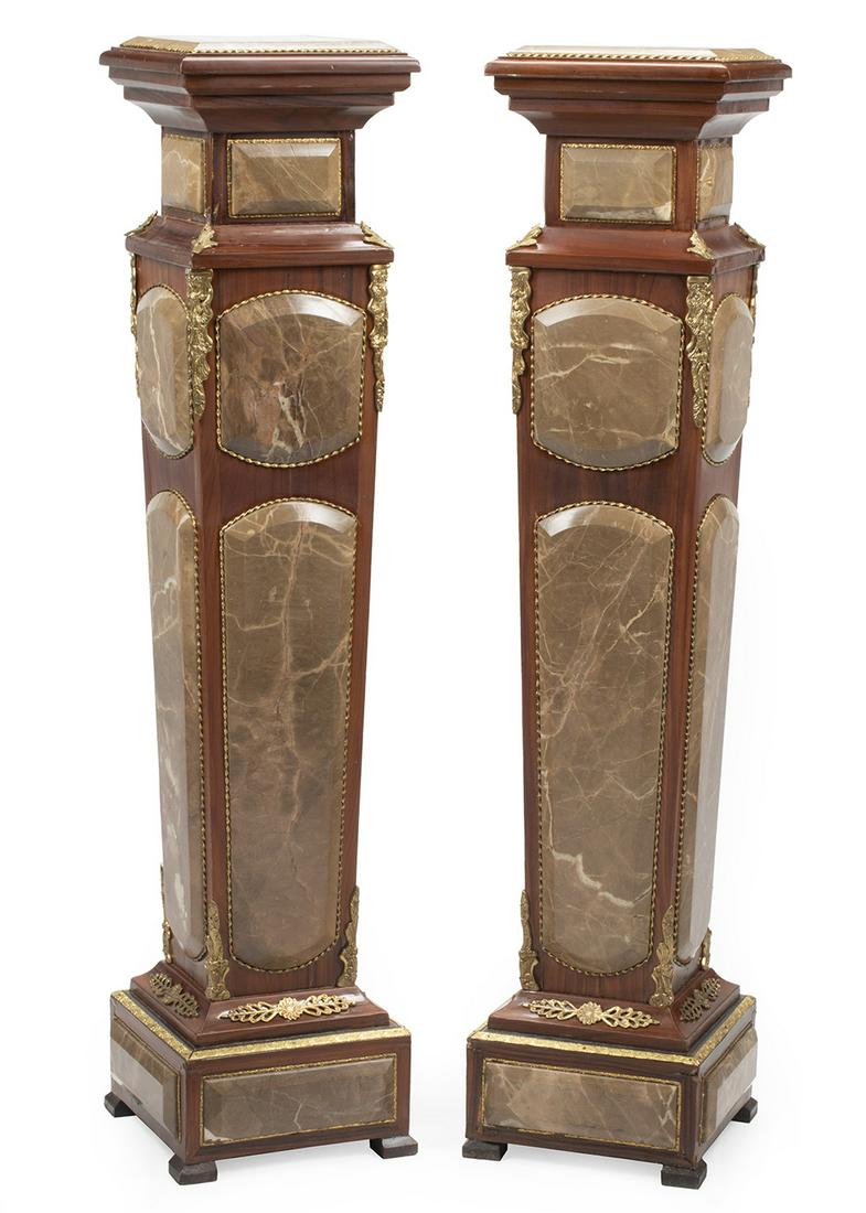 Pair of Bronze-Mounted Mahogany, Marble Pedestals (1 of 4)