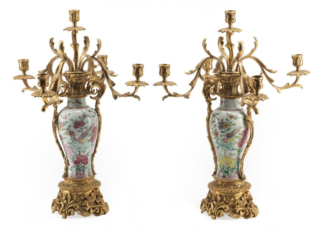 Pair French, Chinese Export Porcelain Candelabra (1 of 6)