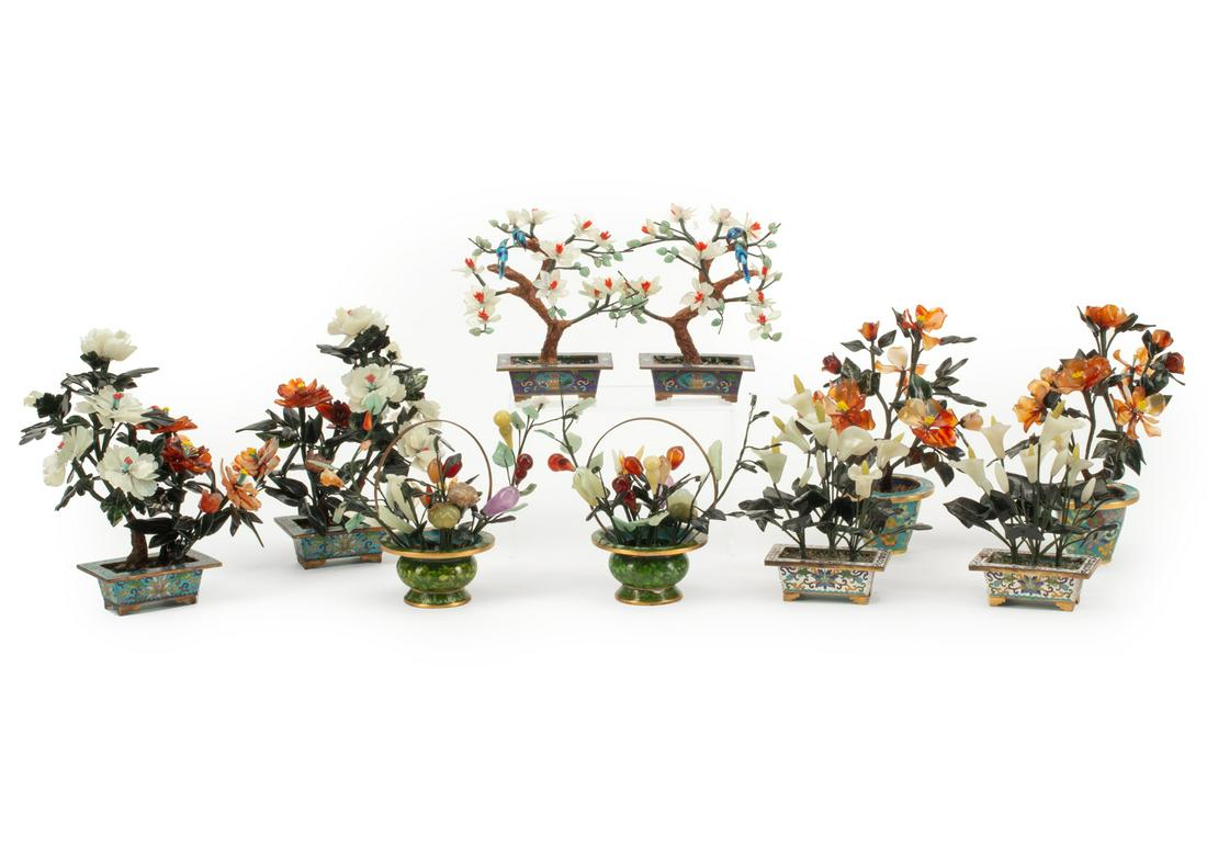 Five Pairs of Chinese Jade Hardstone Arrangements (1 of 5)