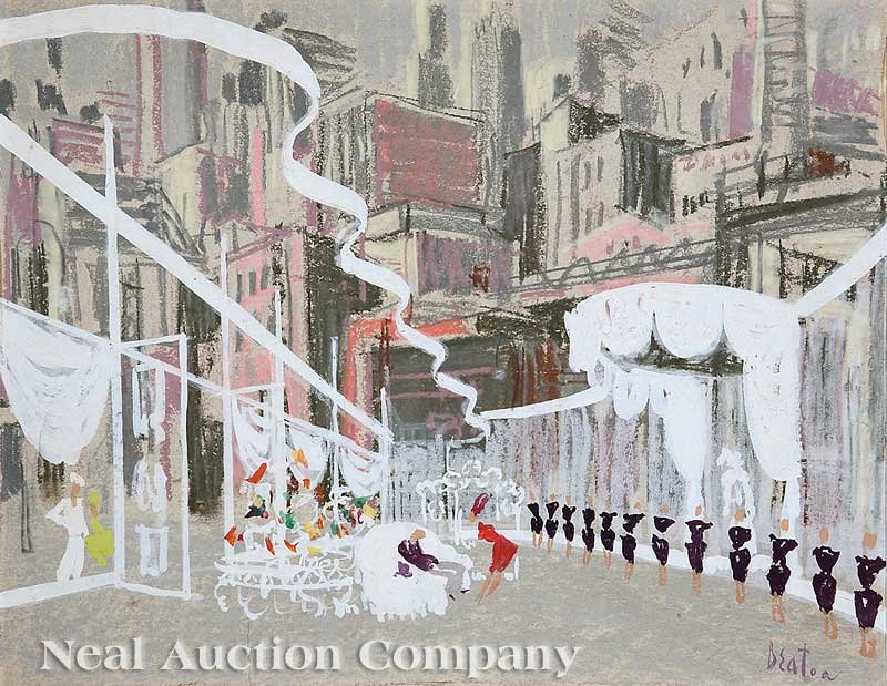 Cecil Beaton (English, 1904-1980): Cecil Beaton (English, 1904-1980), "Theatre Set Design", watercolor and pastel on paper, signed lower right, sight 14 in. x 18 in., unframed