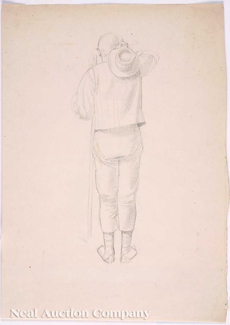 Winifred Knights (English, 1899-1947): Winifred Knights (English, 1899-1947), three male figure studies, one with figure study en verso, graphite on paper, unsigned, Hari Gurung Picture Framing, Tunbridge Wells, UK stamp en verso of each m