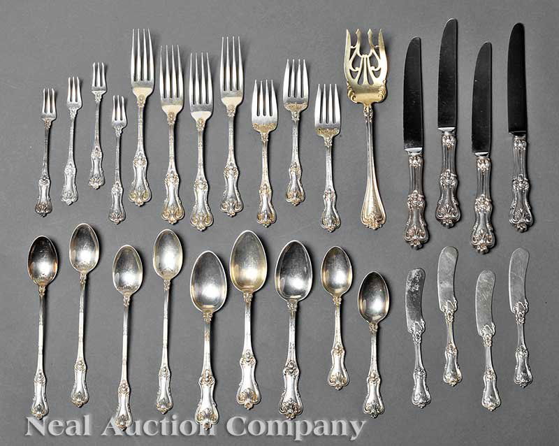 Frank Smith Silver Co. Sterling Silver Flatware: A Group of American Sterling Silver Flatware, Frank Smith Silver Co., "Federal Cotillion" (formerly "Edward VII") pattern, pat. 1901, including 4 dinner forks, 3 salad forks, 4 cocktail forks, 4 dinne