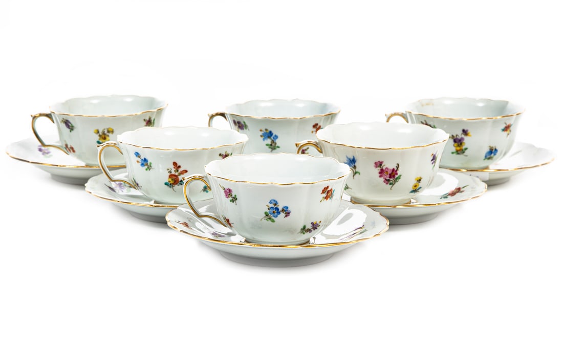 Meissen Floral Porcelain Coffee Cups & Saucers (1 of 1)