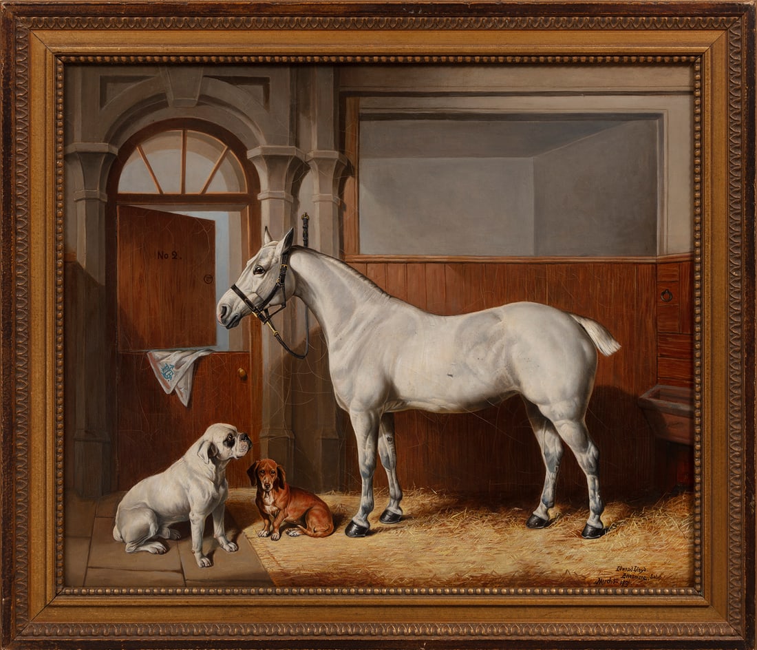 Edward Lloyd of Ellesmere (British, 1818-1901): Edward Lloyd of Ellesmere (British, 1818-1901), "Best Friends", 1891, oil on canvas, signed, dated and inscribed "Salop" lower right, "...Davey Pictures, 1801, Manchester" partial label on reverse of 