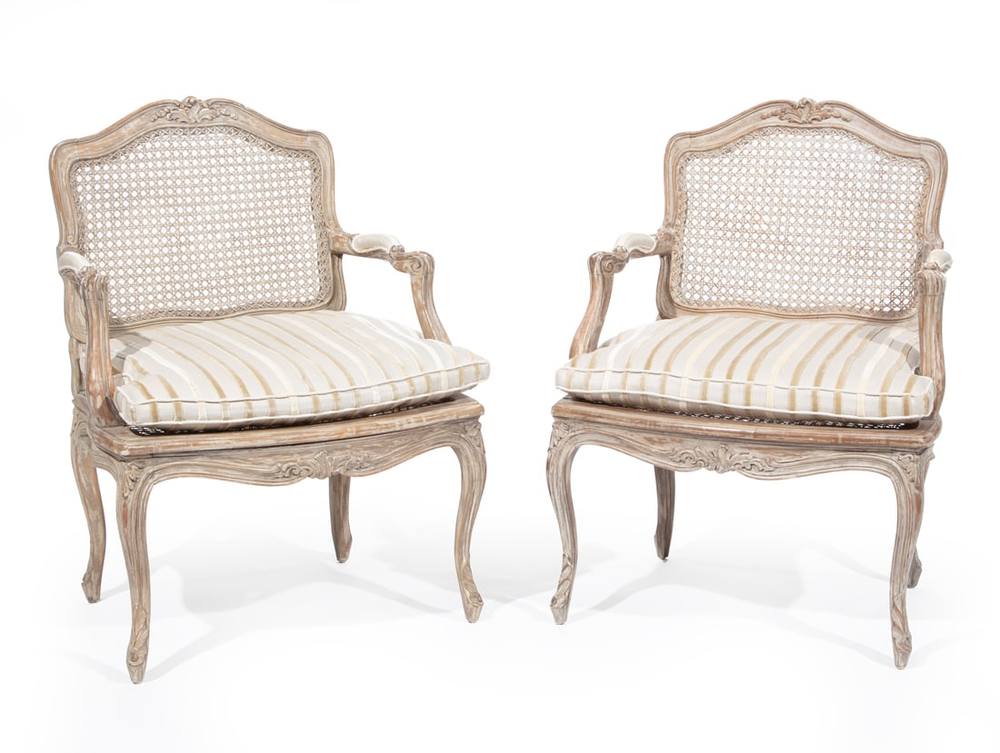 Louis XV-Style Carved and Gris Peinte Fauteuils (1 of 4)