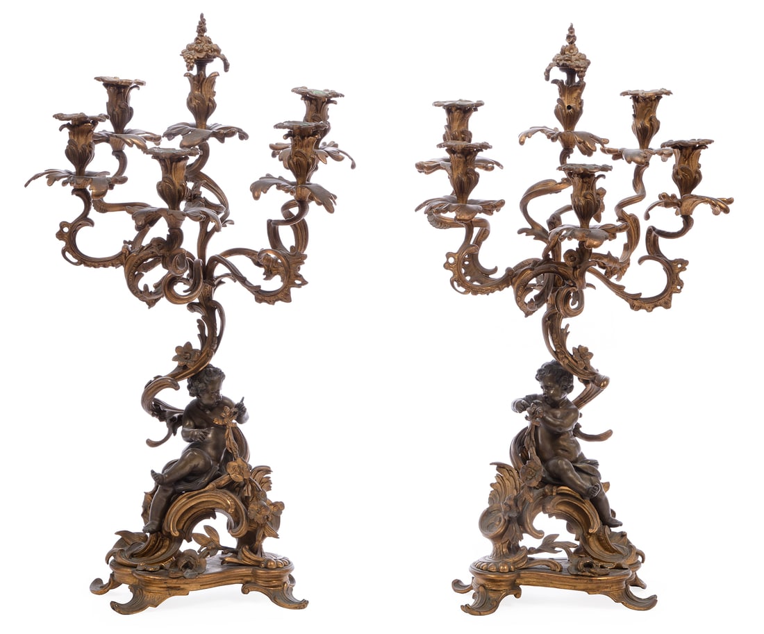Pair of French Bronze Five-Light Candelabra (1 of 3)