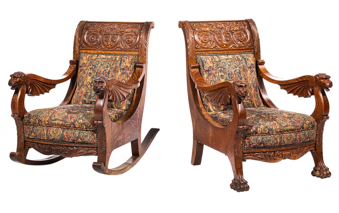 Carved Oak Parlor Suite, attr. R.J. Horner (1 of 17)