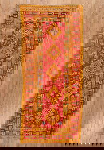 Moroccan Berber Rug: Moroccan Berber Rug , Morocco, mid-20th c., 4 ft. 10 in. x 11 ft. 5 in., stains, areas of wear, losses to one end