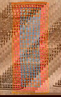 Moroccan Berber Rug: Moroccan Berber Rug , Morocco, mid-20th c., 4 ft. 7 in. x 11 ft. 7 in., fold-wear, minor color bleeding