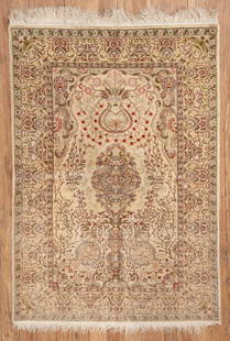 Hereke Silk Prayer Rug: Hereke Silk Prayer Rug , West Turkey, contemporary, signed, 3 ft. 3 in. x 4 ft. 10 in.