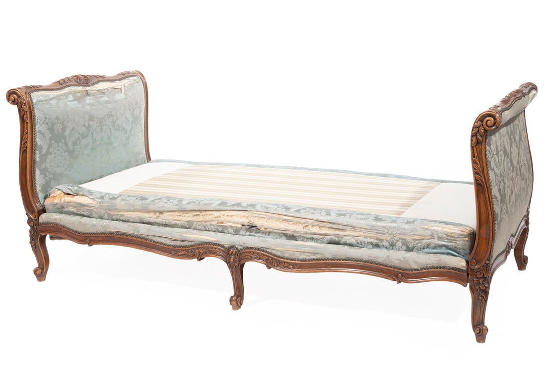 Louis XV-Style Carved Walnut Sleigh Bed (1 of 3)