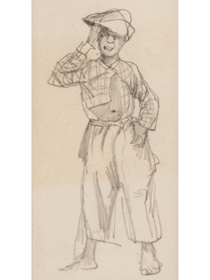 James Henry Moser (Canadian, 1854-1913): James Henry Moser (Canadian, 1854-1913), Sketch of a Man", graphite on paper, unsigned, inscribed with artist on backing board, 5 in. x 3 in., matted, overall 14 in. x 10 in. Condition: Overall fair c