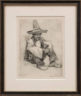 Ellsworth Woodward (American/Louisiana, 1861-1939: Ellsworth Woodward (American/Louisiana, 1861-1939), "The Cynic", etching, pencil-signed and titled lower margin, initialed in plate lower left, 10 in. x 7 3/4 in., framed, overall 16 7/8 in. x 14 1/4