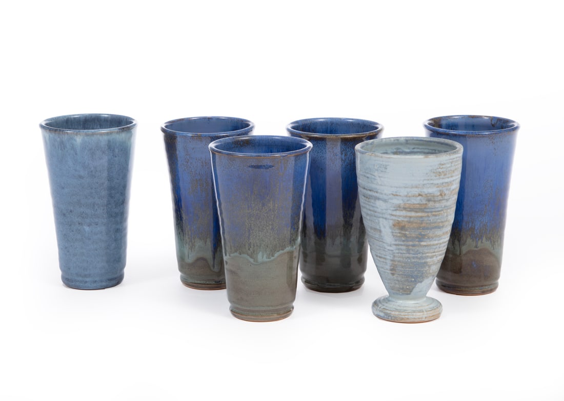 Four Shearwater Art Pottery Tumblers, Two Vases (1 of 3)