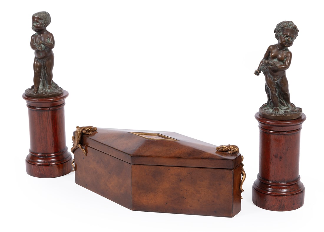 Theodore Alexander Desk Box & Pair Bronze Cherubs (1 of 4)