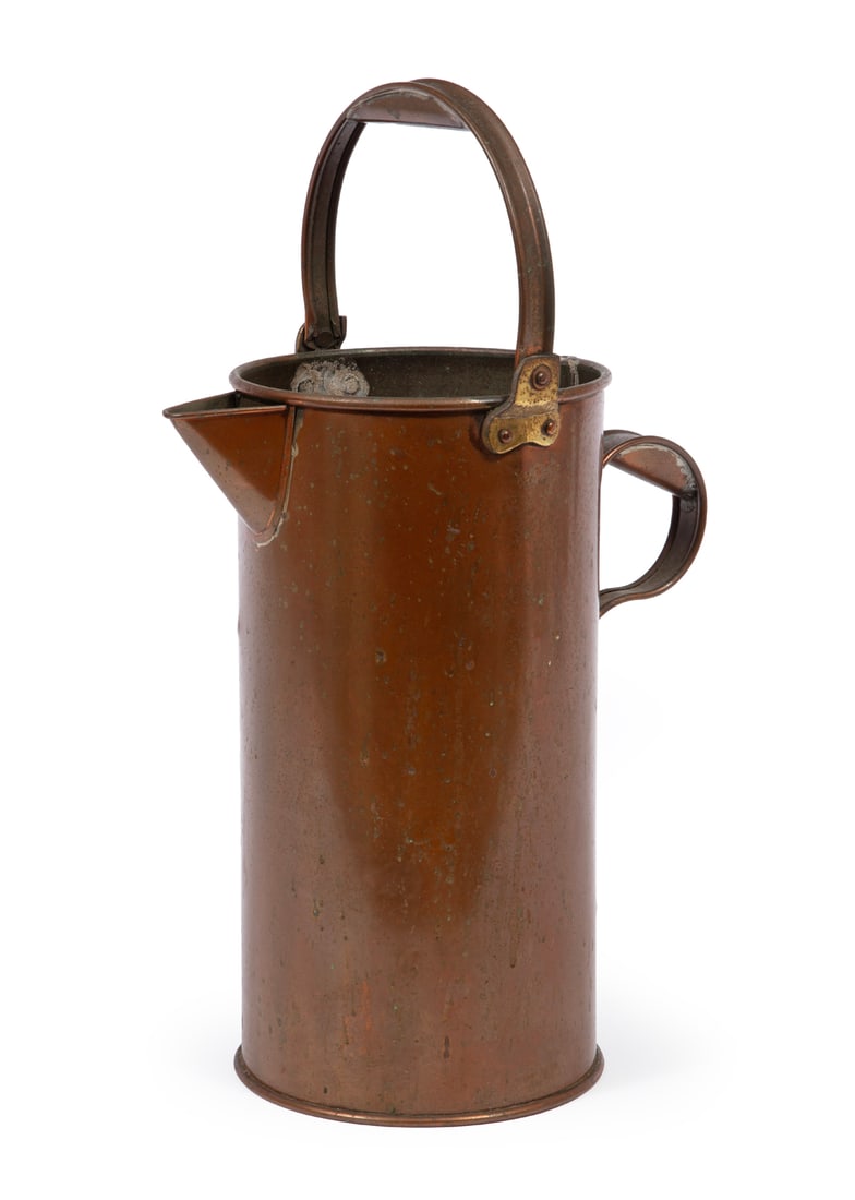 English Copper and Brass Milk Can: English Copper and Brass Milk Can, 19th c., h. to rim 13 in.