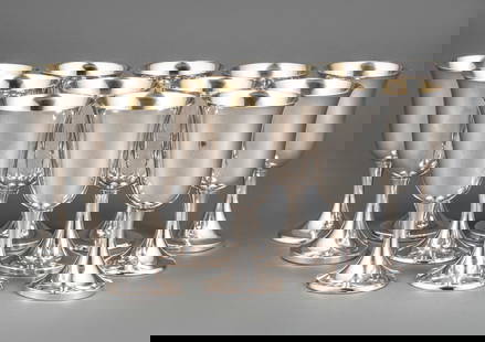 Twelve American Sterling Silver Water Goblets: Twelve American Sterling Silver Water Goblets, various makers, incl. Gorham, some with gilt wash interiors, h. 6 3/4 in., wt. 69.95 troy ozs.