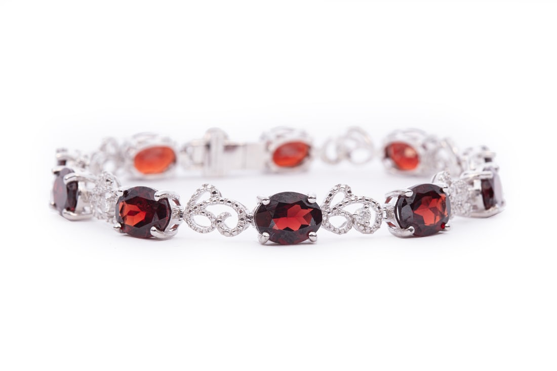 Sterling Silver, Garnet and Diamond Bracelet (1 of 4)