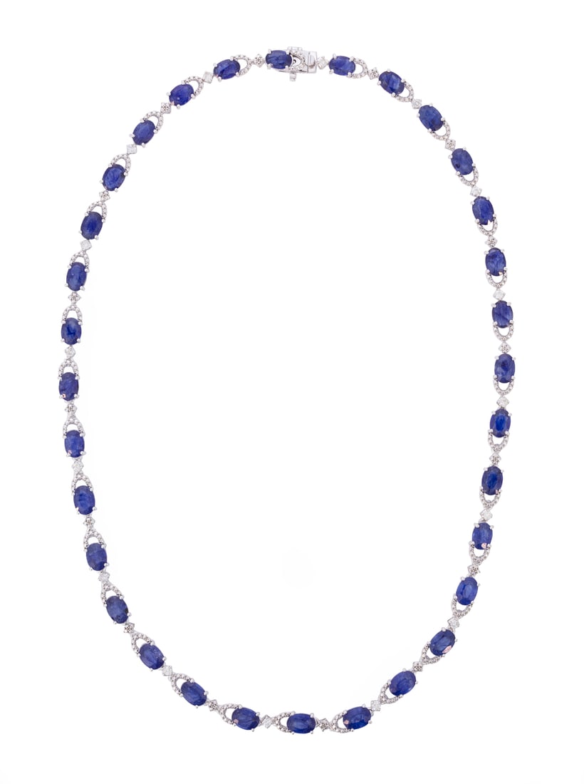 Sterling Silver, Blue Sapphire, Diamond Necklace (1 of 3)