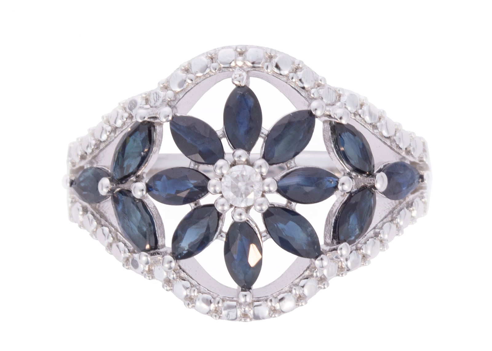 Sterling Silver, Blue Sapphire and Diamond Ring (1 of 4)