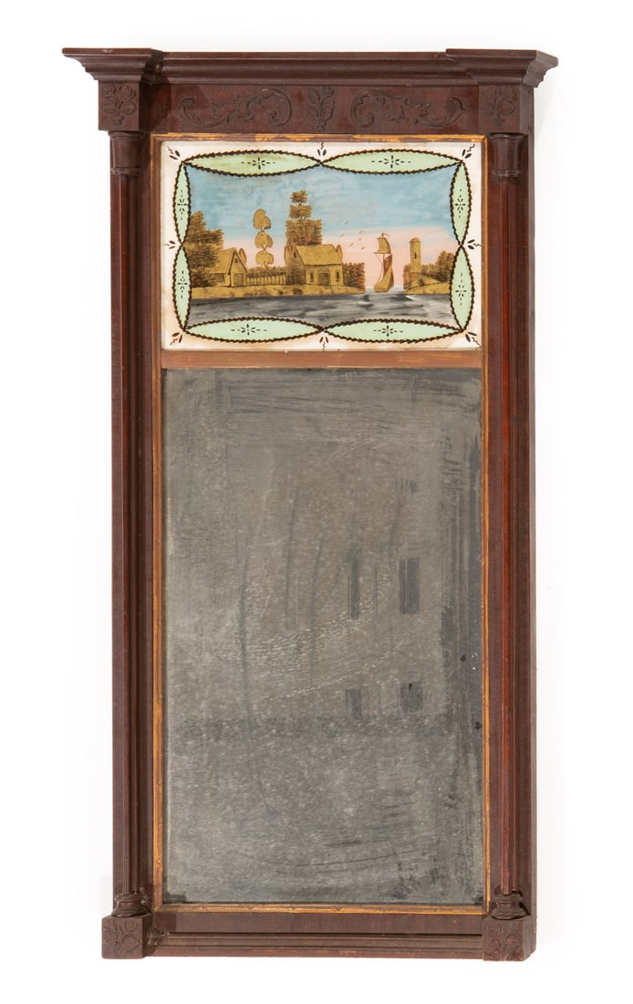 American Classical Eglomise and Mahogany Mirror (1 of 1)