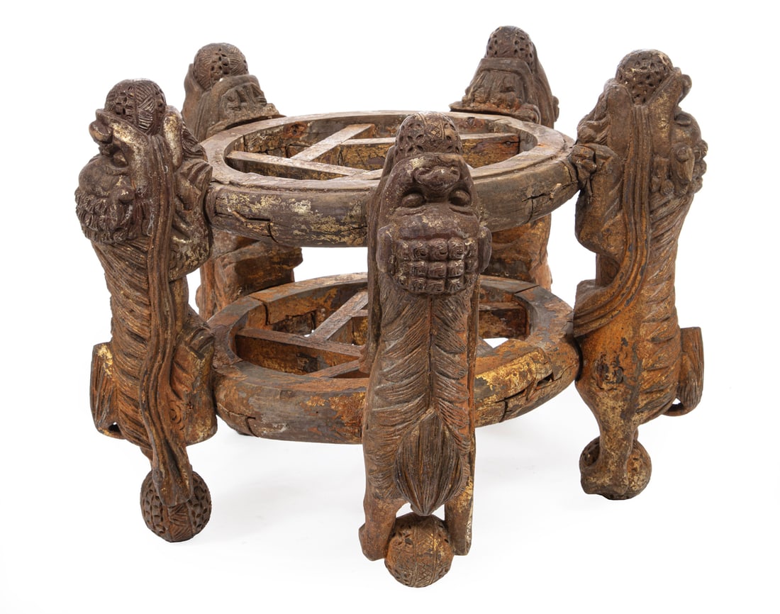 Chinese Carved and Parcel Gilt Wood Stand (1 of 2)