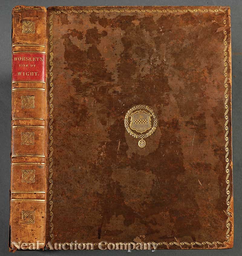 Richard Worsley, 1781, by Hamilton, London: Richard Worsley, The History of the Isle of Wight, 1781, by Hamilton, London, first ed., quarto (12 in. x 9 1/2 in.), full calf with gilt lettering, with fine folding map, numerous folding and single 