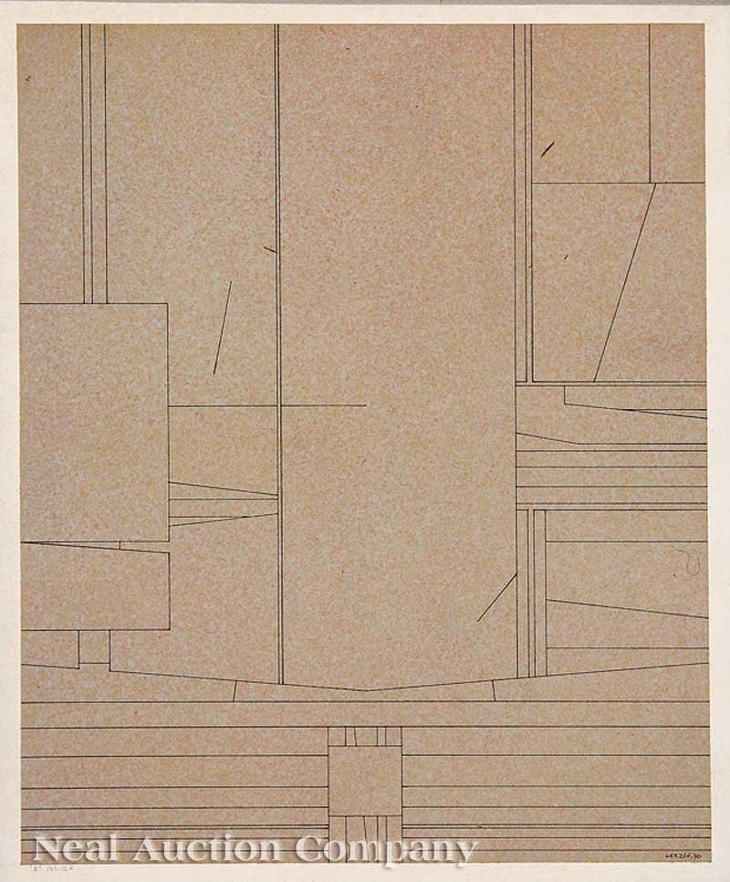 Gunther Gerzso (Mexican, 1915-2000): Gunther Gerzso (Mexican, 1915-2000), "F:Var. 12 A", 1970, ink and graphite on prepared paper, signed and dated in ink lower right, 14 3/4 in. x 12 in., matted and framed . Provenance: Collection of a 