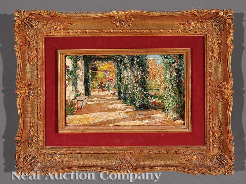 Manuel Garcia y Rodriguez (Spanish, 1863-1925): Manuel Garcia y Rodriguez (Spanish, 1863-1925), "Rincon del Parque de Sevilla (Fountain in the Park)", oil on wood panel, signed and inscribed lower left, titled en verso, 6 3/8 in. x 10 1/8 in., fram