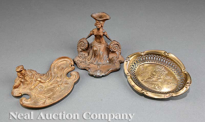Mardi Gras Three Rex ball favors: [Mardi Gras], three Rex ball favors including 1913 pierced basket, 1918 card holder and 1909 taper holder