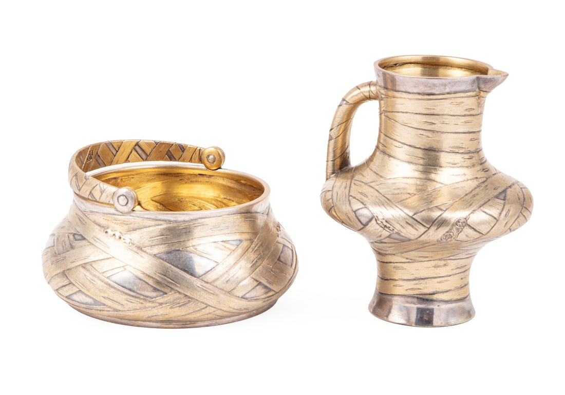 Imperial Russian Sazikov Sugar Basket & Creamer (1 of 3)