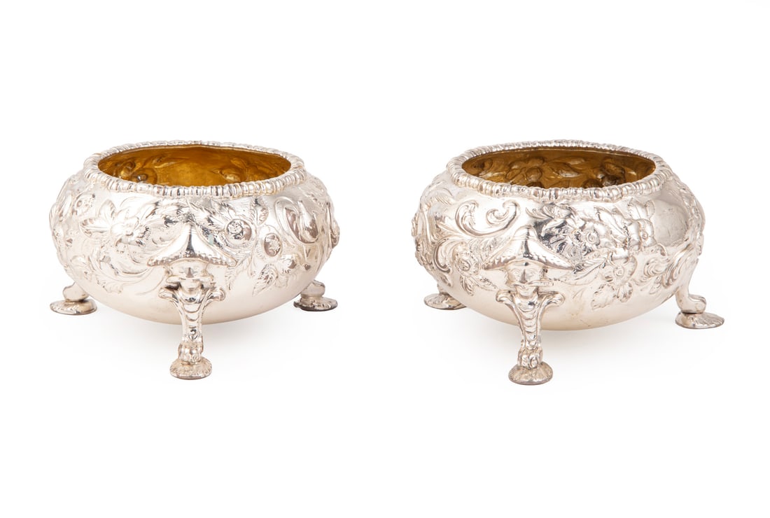 Kirk Coin Silver Repousse Master Salt Cellars (1 of 2)