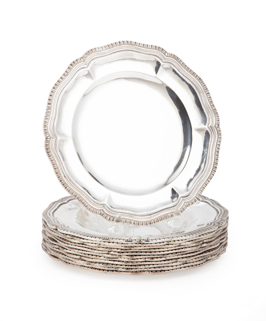 Twelve Mexican Sterling Silver Bread Plates (1 of 1)