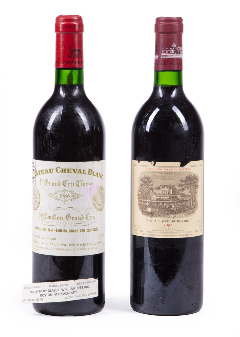 1st Growth Bordeaux Mixed Lot: 1st Growth Bordeaux Mixed Lot, Château Cheval Blanc Saint-Émilion 1er Grand Cru Classé 1986 and Château Lafitte Rothschild Pauillac 1er Cru Classé 1987, 2 bottles, 750 ml.; Ch