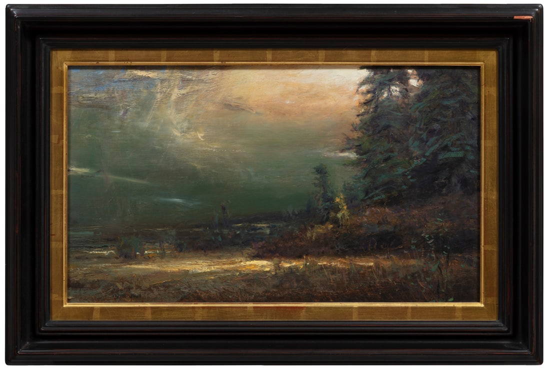 Gordon Brown (American/Colorado, b. 1962): Gordon Brown (American/Colorado, b. 1962), "Hillside Color", oil on panel, signed lower left, "Breckenridge Gallery, CO" labels with artist and title en verso, 14 in. x 24 in., framed, overall 20 1/2