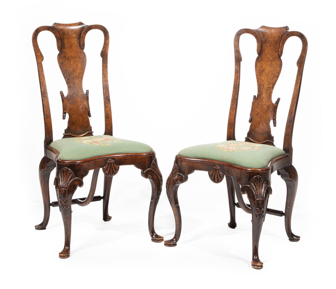 Queen Anne-Style Carved Walnut Side Chairs (1 of 6)