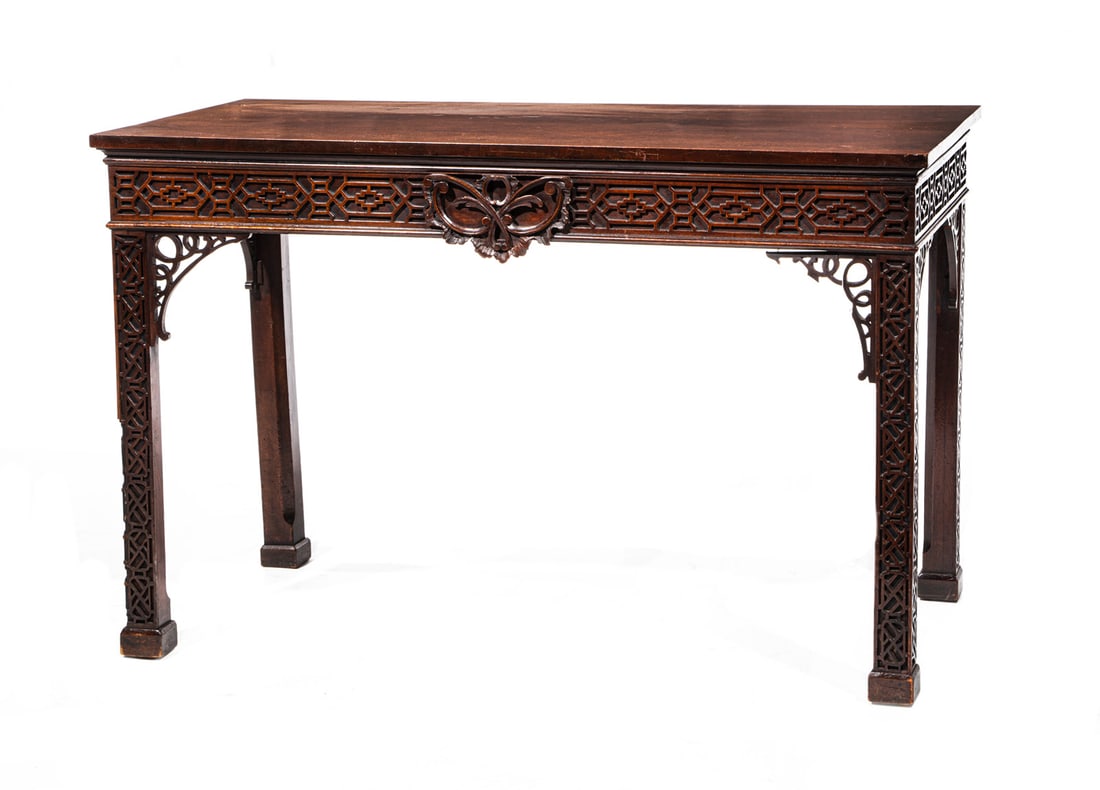 Chinese Chippendale-Style Carved Mahogany Console (1 of 4)