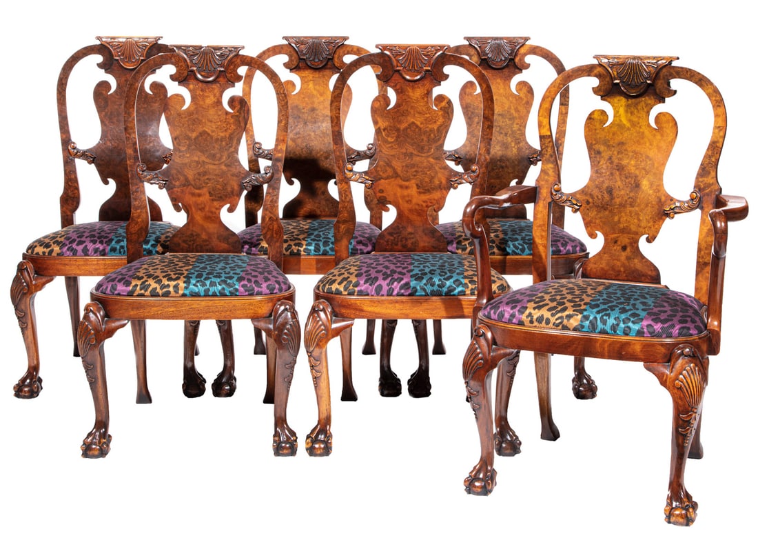 Twelve Queen Anne Carved Walnut Dining Chairs (1 of 4)