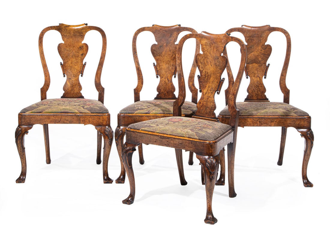 Four Queen Anne-Style Carved Walnut Side Chairs (1 of 4)
