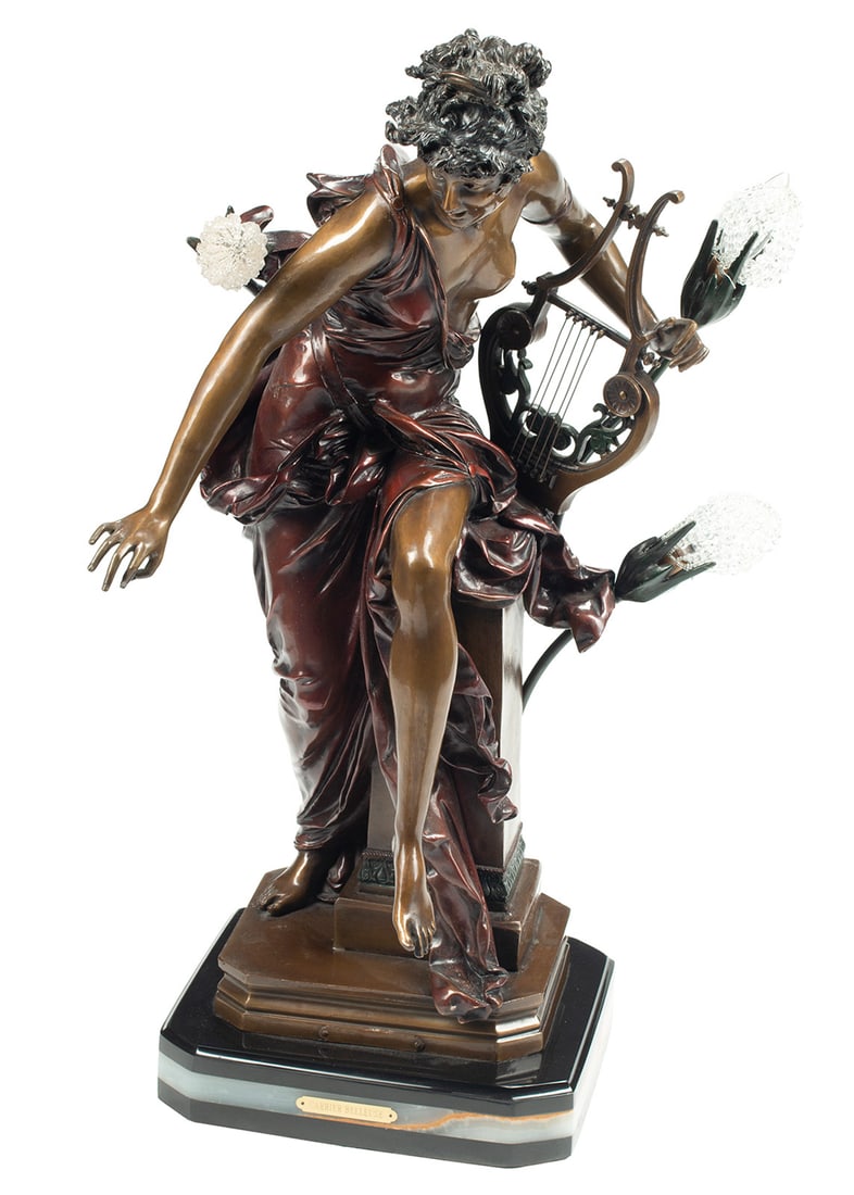 Art Nouveau-Style Patinated Bronze Figural Lamp (1 of 5)