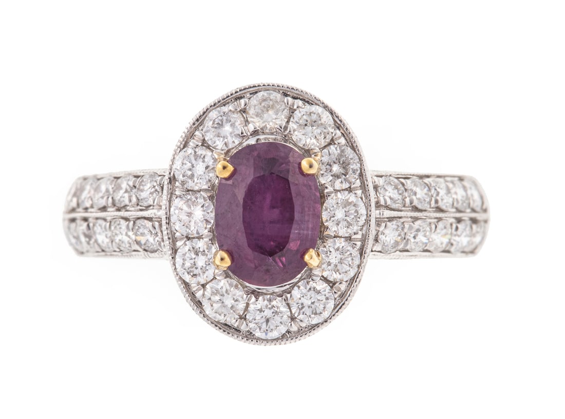 18 kt. White Gold, Pink Sapphire and Diamond Ring (1 of 5)