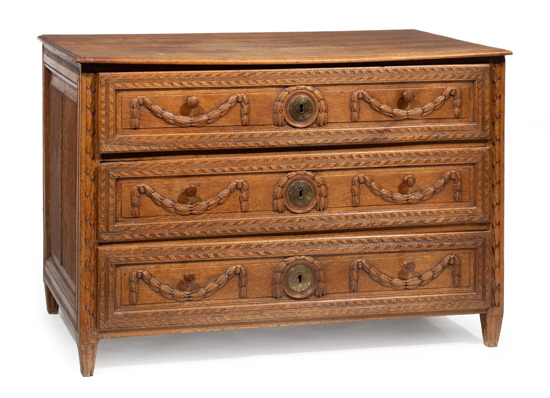French Provincial Carved Oak Chest of Drawers (1 of 5)